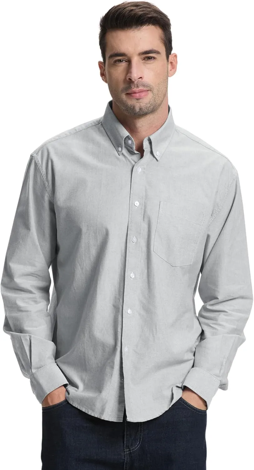 Men's Oxford Shirt Long Sleeve Untucked Casual Button Down Shirt with Pocket
