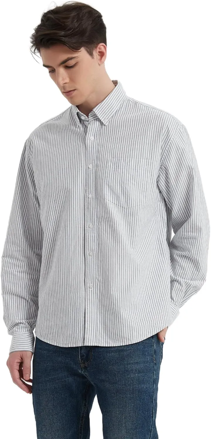 Men's Oxford Shirt Long Sleeve Untucked Casual Button Down Shirt with Pocket