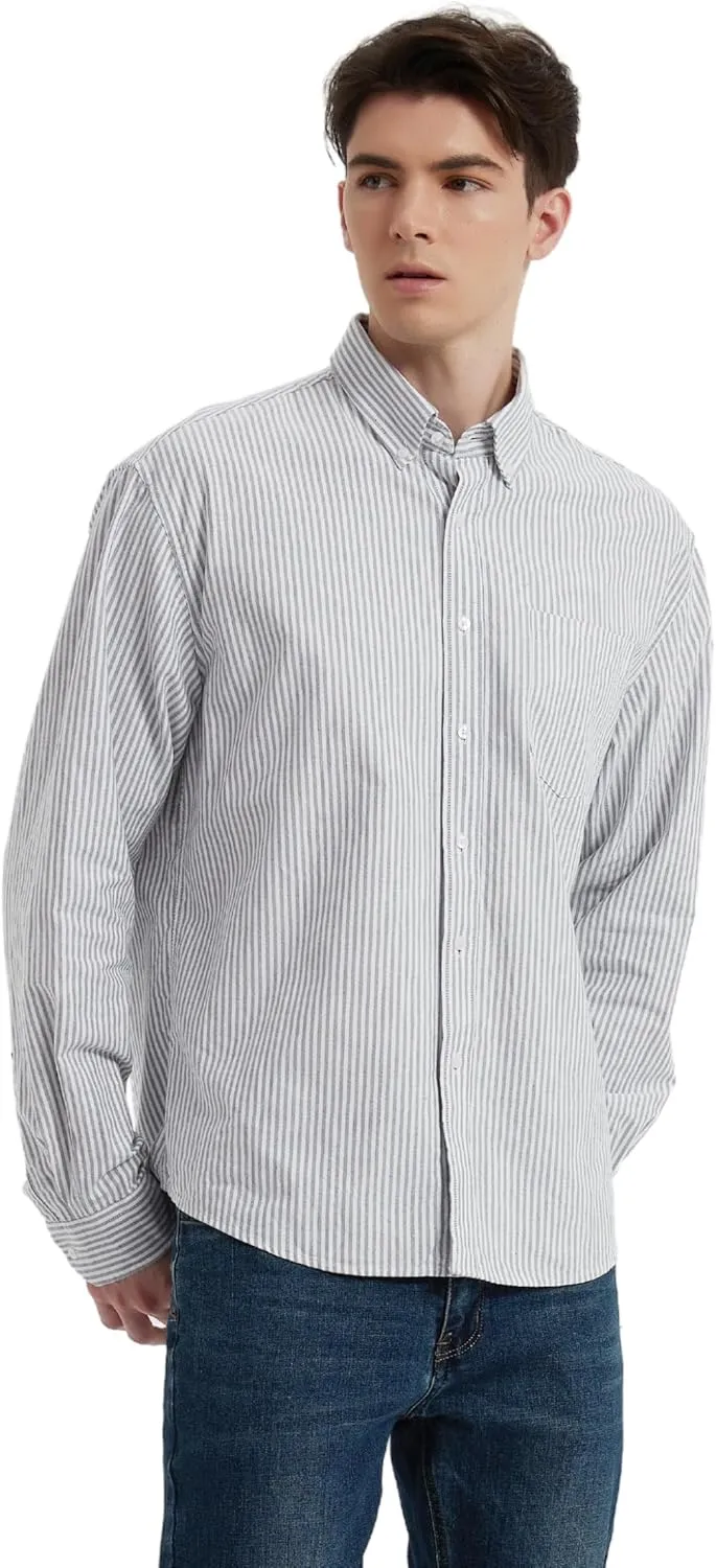 Men's Oxford Shirt Long Sleeve Untucked Casual Button Down Shirt with Pocket