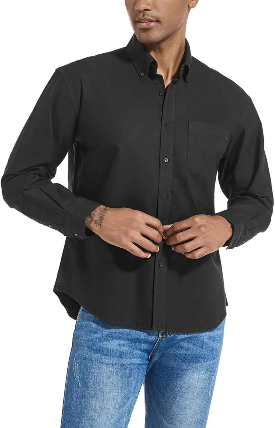 Men's Oxford Shirt Long Sleeve Untucked Casual Button Down Shirt with Pocket
