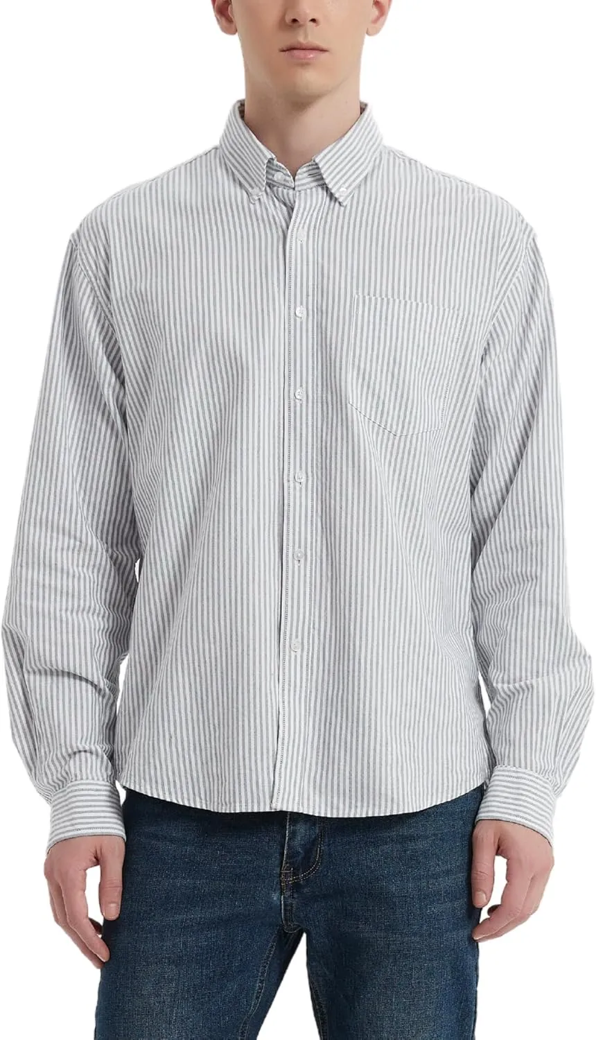 Men's Oxford Shirt Long Sleeve Untucked Casual Button Down Shirt with Pocket