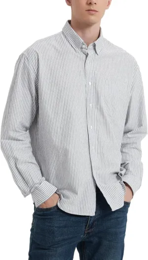 Men's Oxford Shirt Long Sleeve Untucked Casual Button Down Shirt with Pocket