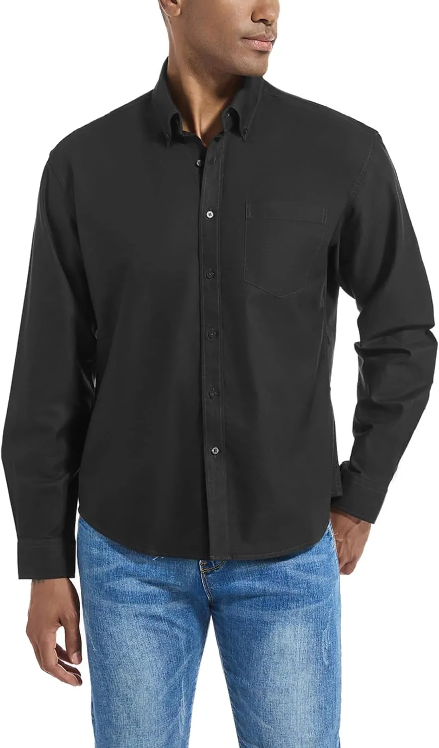 Men's Oxford Shirt Long Sleeve Untucked Casual Button Down Shirt with Pocket