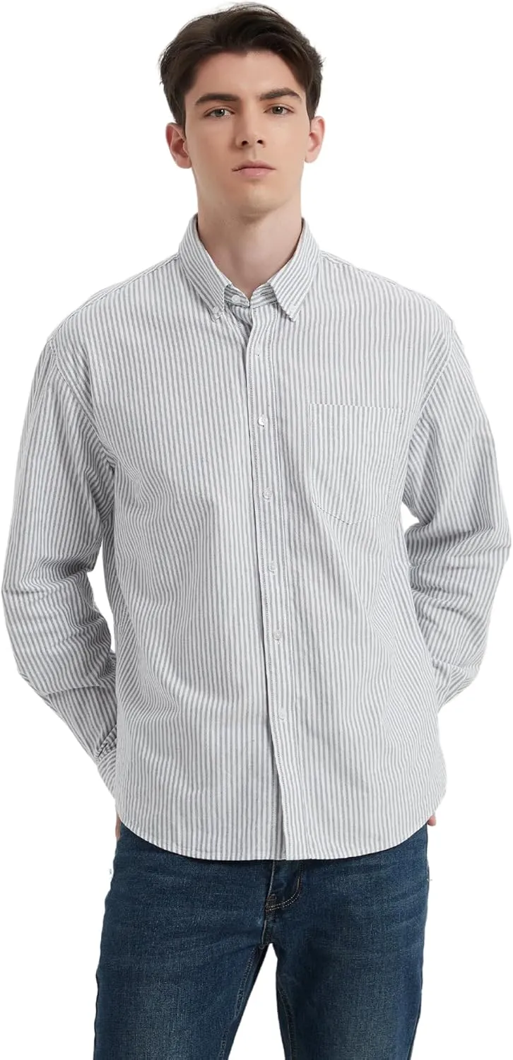 Men's Oxford Shirt Long Sleeve Untucked Casual Button Down Shirt with Pocket