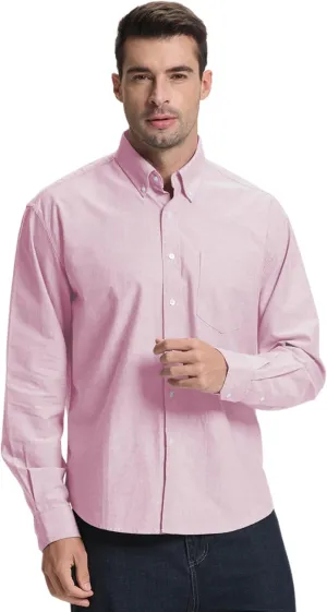 Men's Oxford Shirt Long Sleeve Untucked Casual Button Down Shirt with Pocket