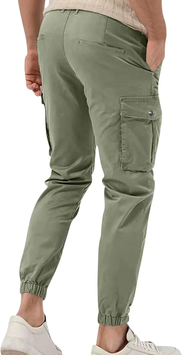 Men's Pants Baggy Cargo Sweatpants Casual Workout Jogger Pants Loose Fitted Comfy Trousers with Multiple Pockets