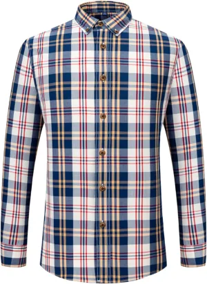Men's Plaid Long-Sleeved Casual Shirt Relaxed Fit Lightweight Snap-Front Plaid Shirt Business Check Dress Shirt