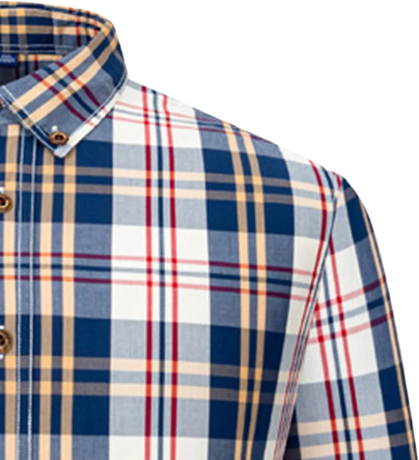 Men's Plaid Long-Sleeved Casual Shirt Relaxed Fit Lightweight Snap-Front Plaid Shirt Business Check Dress Shirt