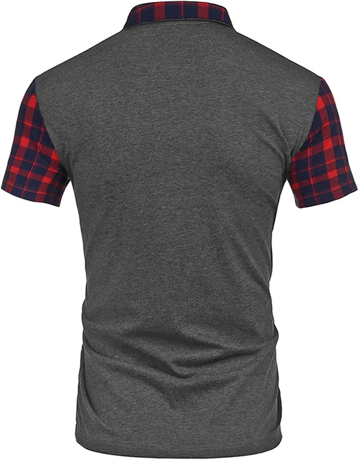 Men's Plaid Patchwork Polo Shirt Short Sleeve Slim Fit Zipper Jersey T-Shirts Casual Plaid Collar Golf Tee Shirt