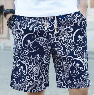 Men's Printed Linen Beach Shorts