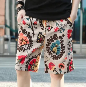 Men's Printed Linen Beach Shorts
