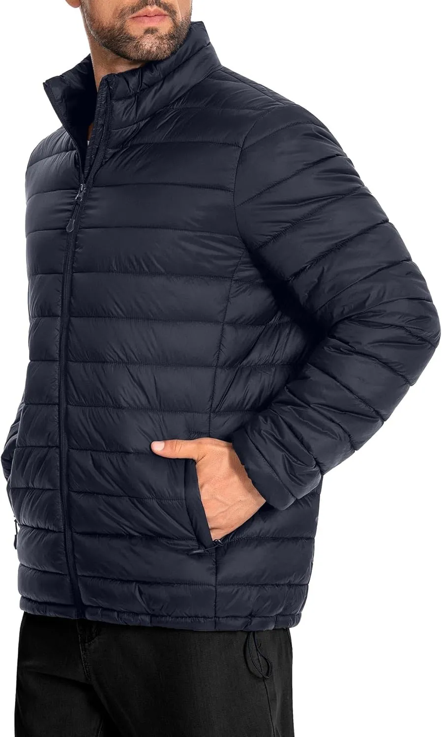 Men's Puffer Jacket Lightweight Warm Winter Jackets for Men Windproof Insulated Puffy Coat with 3 Pockets
