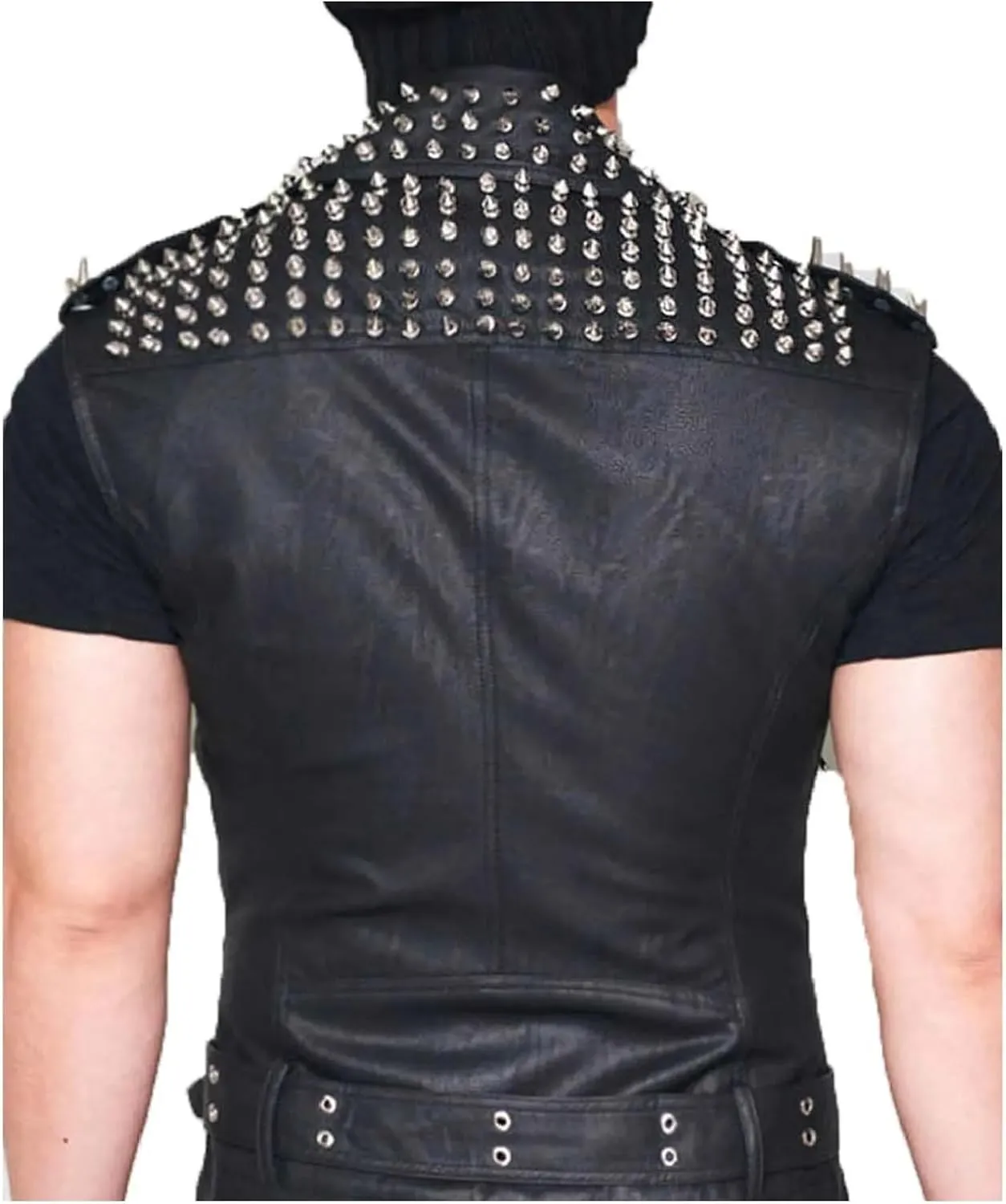 Mens Punk Rock Stud Leather Vest | Motorbike Brando Style Slimfit Leather Jacket