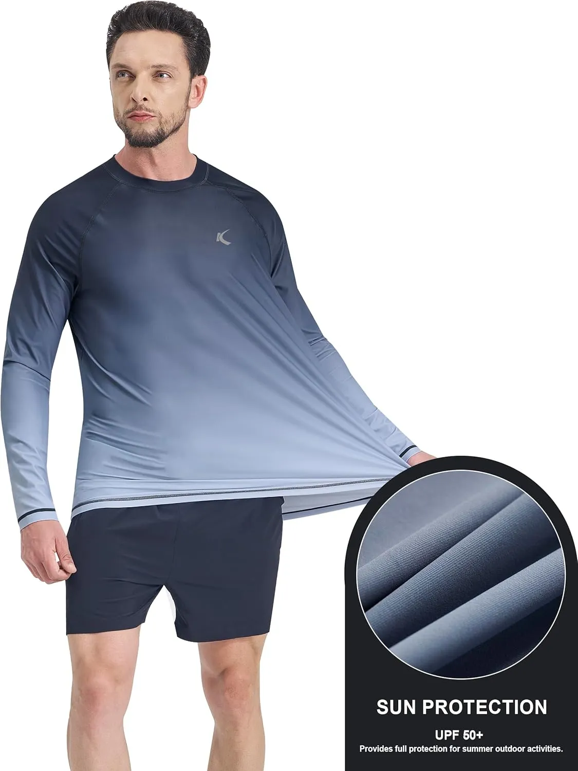 Mens Rash Guard UPF 50  Swim Shirts UV Sun Protection T-Shirt Quick Dry Long Sleeve Beach Shirts for Fishing