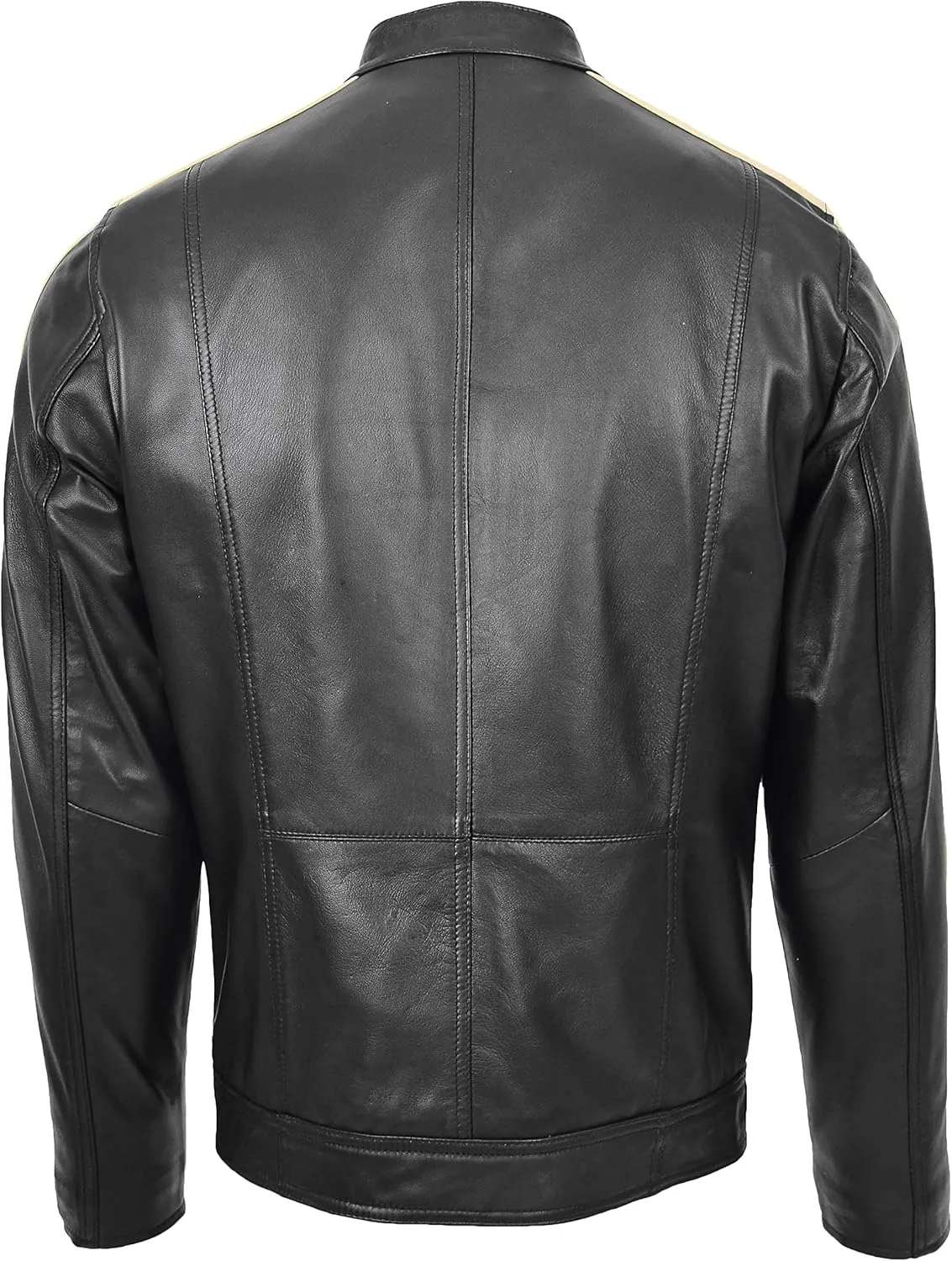 Mens Real Leather Biker Jacket with Racing Stripes Clyde Black