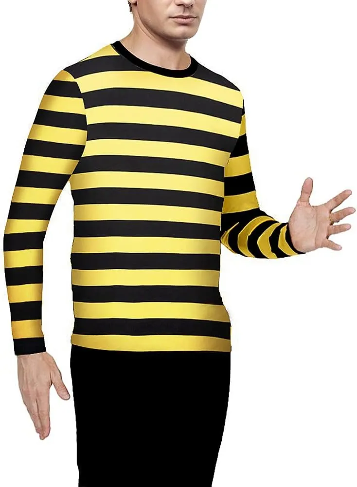 Men's Red White Striped Shirt Waldo Costume Halloween Robber Costume Pugsley Addams Black White Striped T-Shirt Top