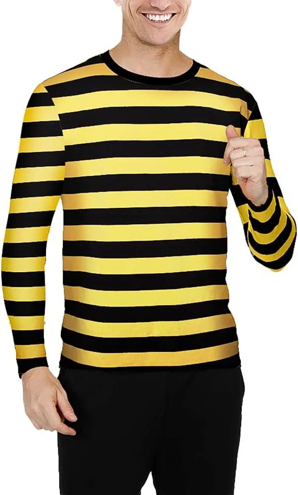 Men's Red White Striped Shirt Waldo Costume Halloween Robber Costume Pugsley Addams Black White Striped T-Shirt Top