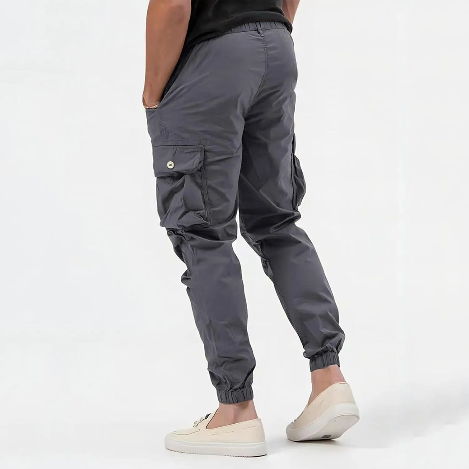 Mens Resort Wear 2025 Polyester Joggers Pant Casual Cargo Pants Drawstring Loose Elastic Waist Baggy Tapered Sweatpants