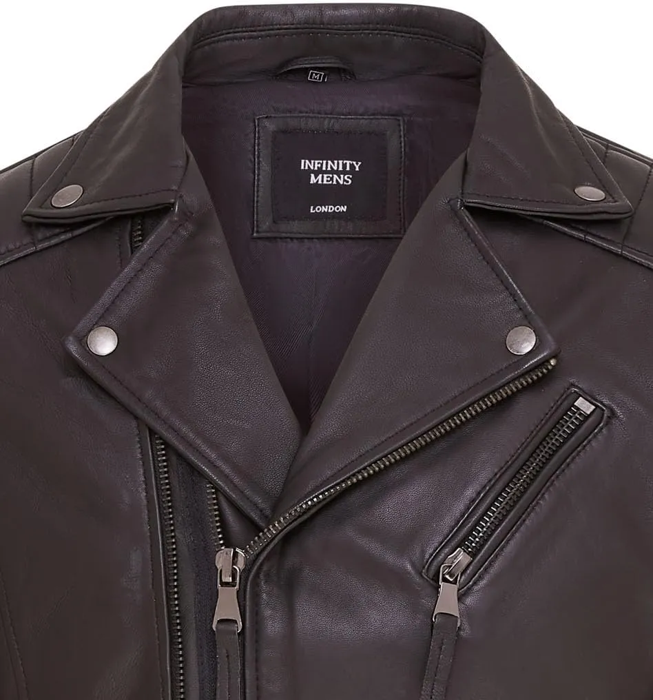 Mens Slim Fit Brando Style Double Cross Zip 100% Leather Biker Jacket
