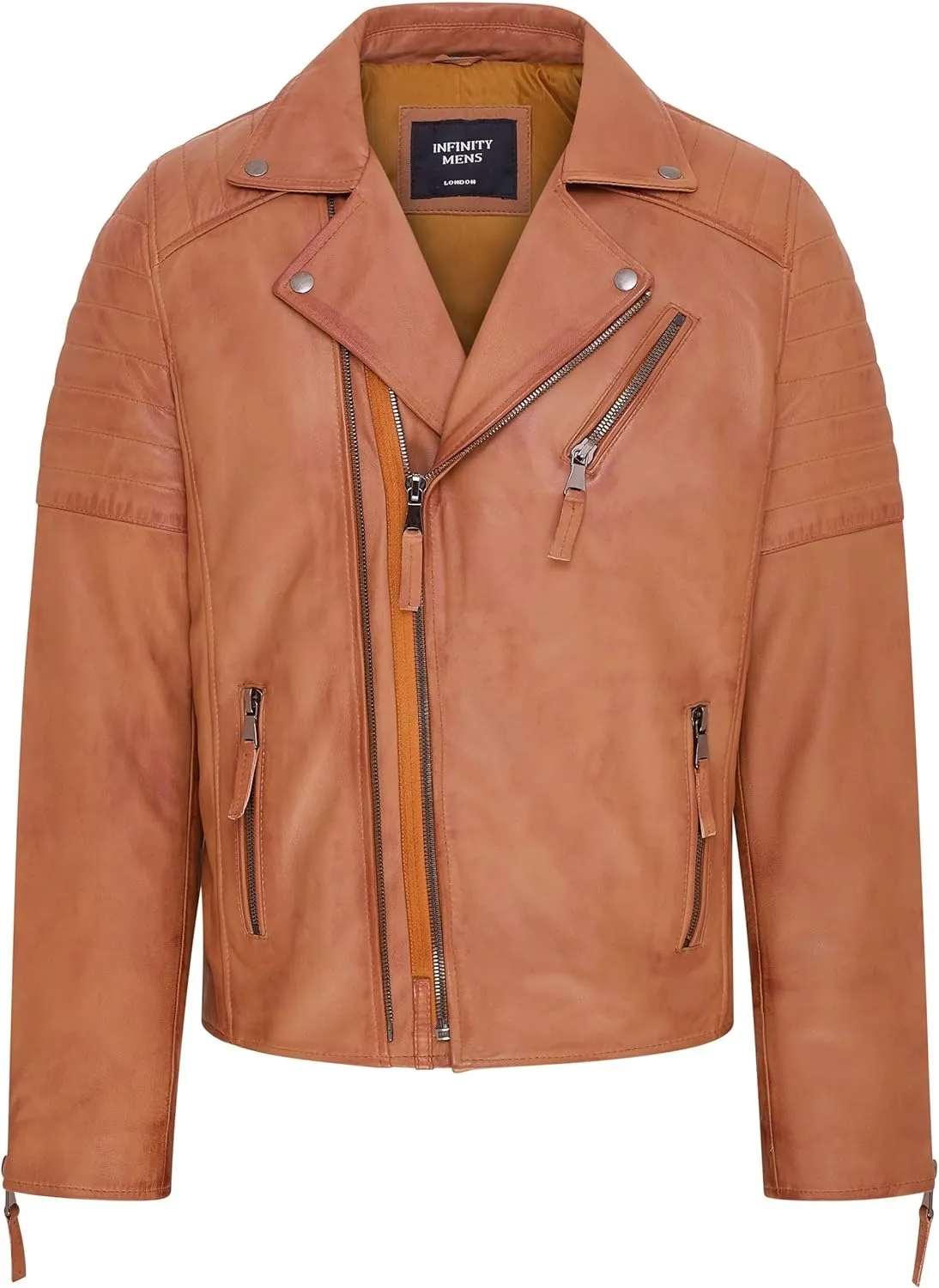 Mens Slim Fit Brando Style Double Cross Zip 100% Leather Biker Jacket