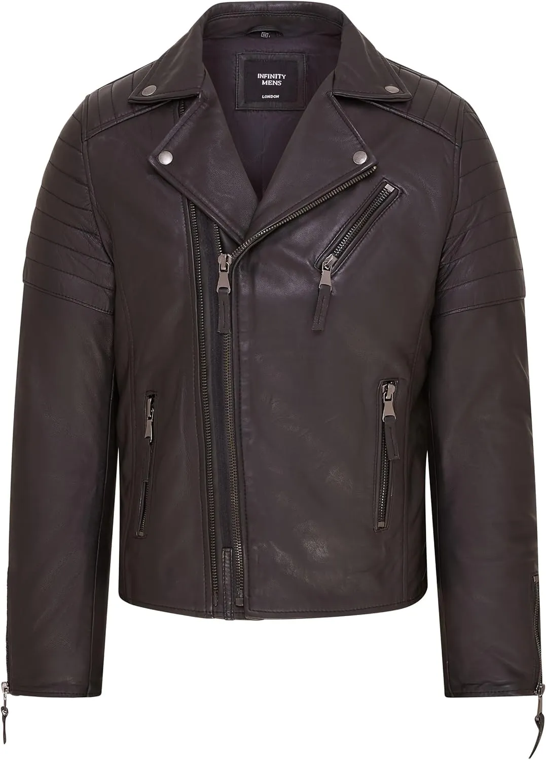Mens Slim Fit Brando Style Double Cross Zip 100% Leather Biker Jacket