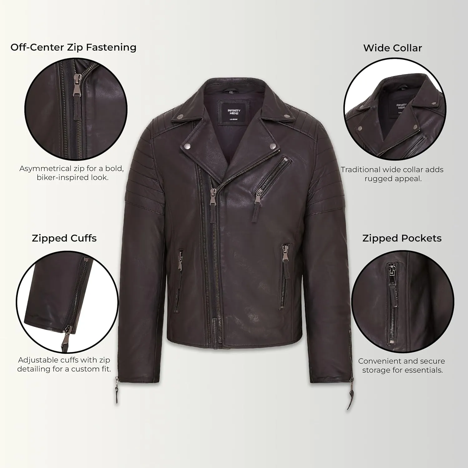 Mens Slim Fit Brando Style Double Cross Zip 100% Leather Biker Jacket