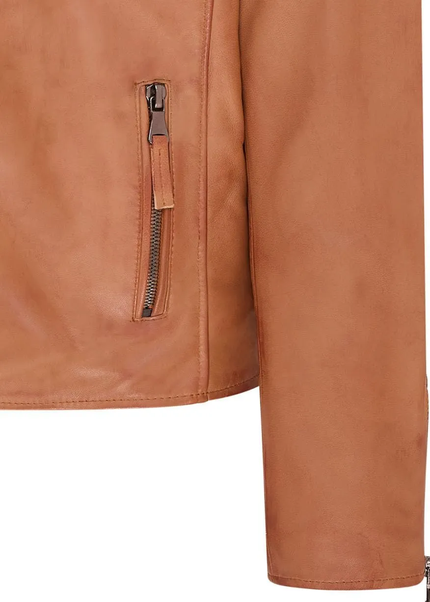 Mens Slim Fit Brando Style Double Cross Zip 100% Leather Biker Jacket