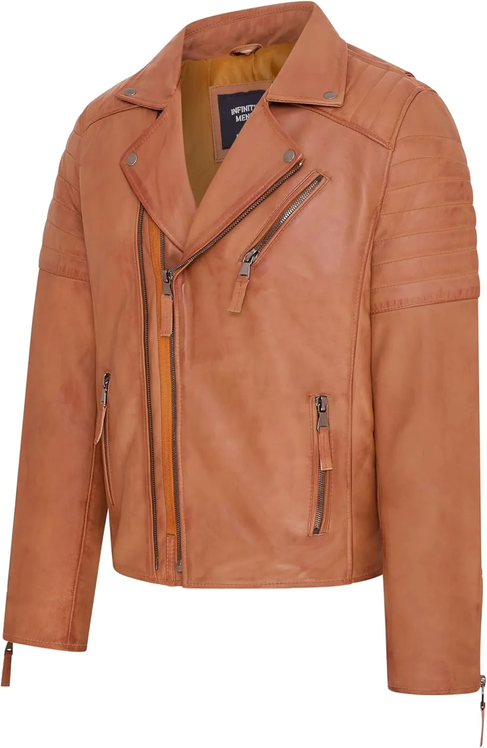 Mens Slim Fit Brando Style Double Cross Zip 100% Leather Biker Jacket