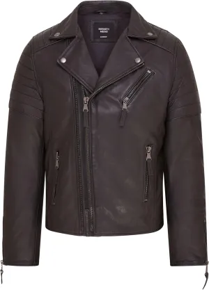 Mens Slim Fit Brando Style Double Cross Zip 100% Leather Biker Jacket