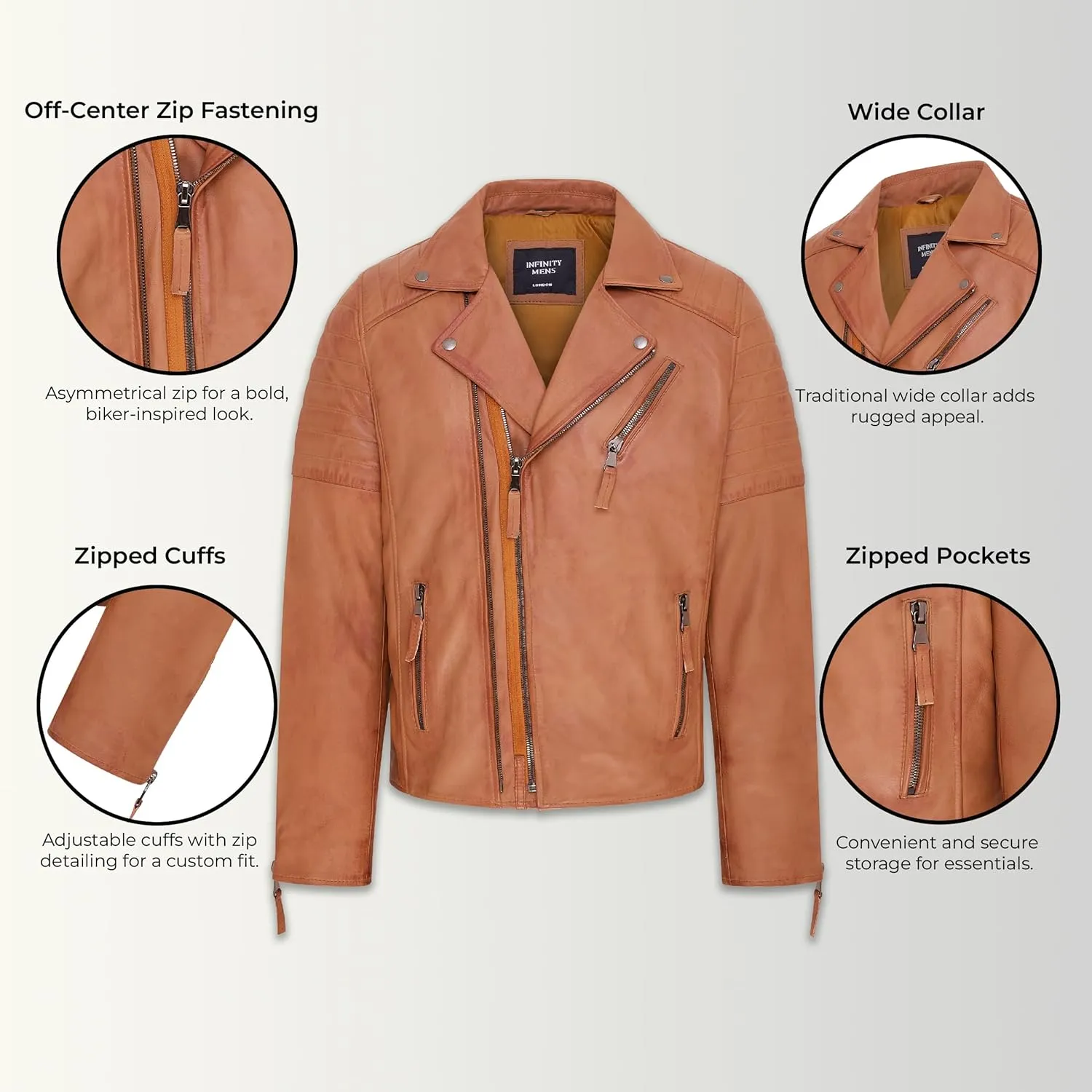 Mens Slim Fit Brando Style Double Cross Zip 100% Leather Biker Jacket
