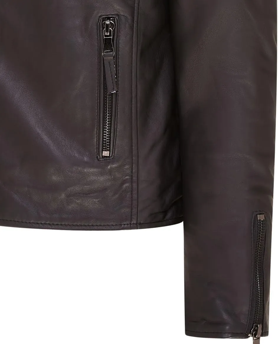 Mens Slim Fit Brando Style Double Cross Zip 100% Leather Biker Jacket