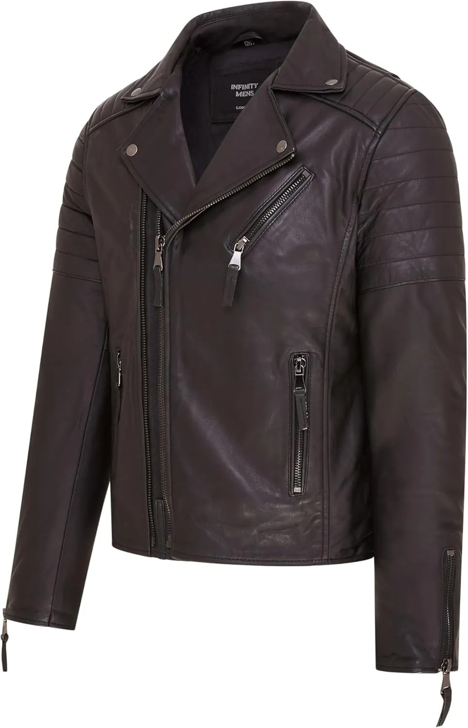 Mens Slim Fit Brando Style Double Cross Zip 100% Leather Biker Jacket