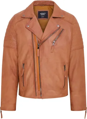 Mens Slim Fit Brando Style Double Cross Zip 100% Leather Biker Jacket