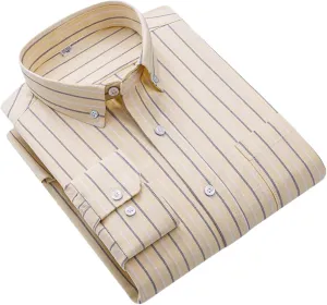 Men's Slim Fit Cotton Long Sleeve Oxford Shirt Casual Plaid Striped Top
