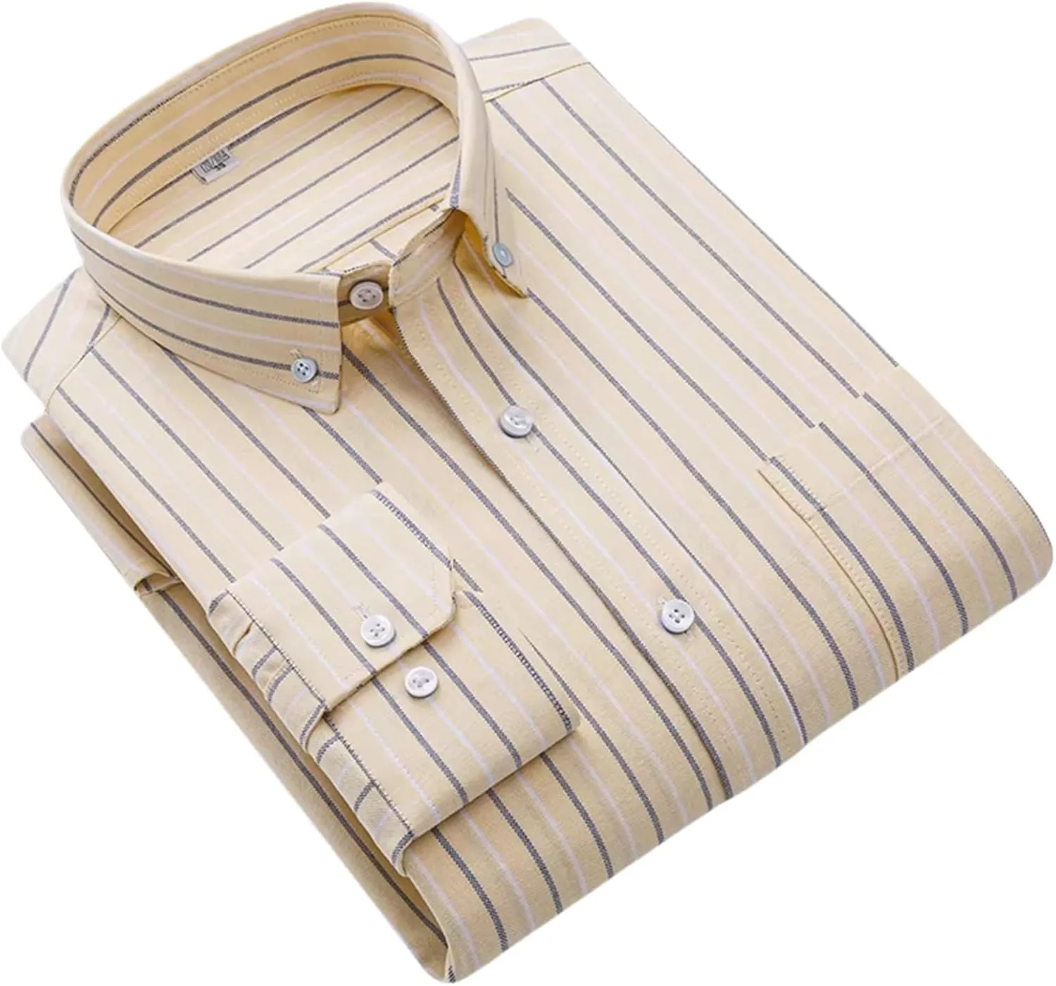 Men's Slim Fit Cotton Long Sleeve Oxford Shirt Casual Plaid Striped Top