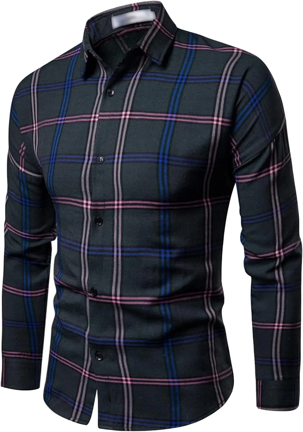Men's Slim Long Sleeve Plaid Shirt Casual Plaid Button Up Shirts Regular Fashion Button Down Dress Shirt