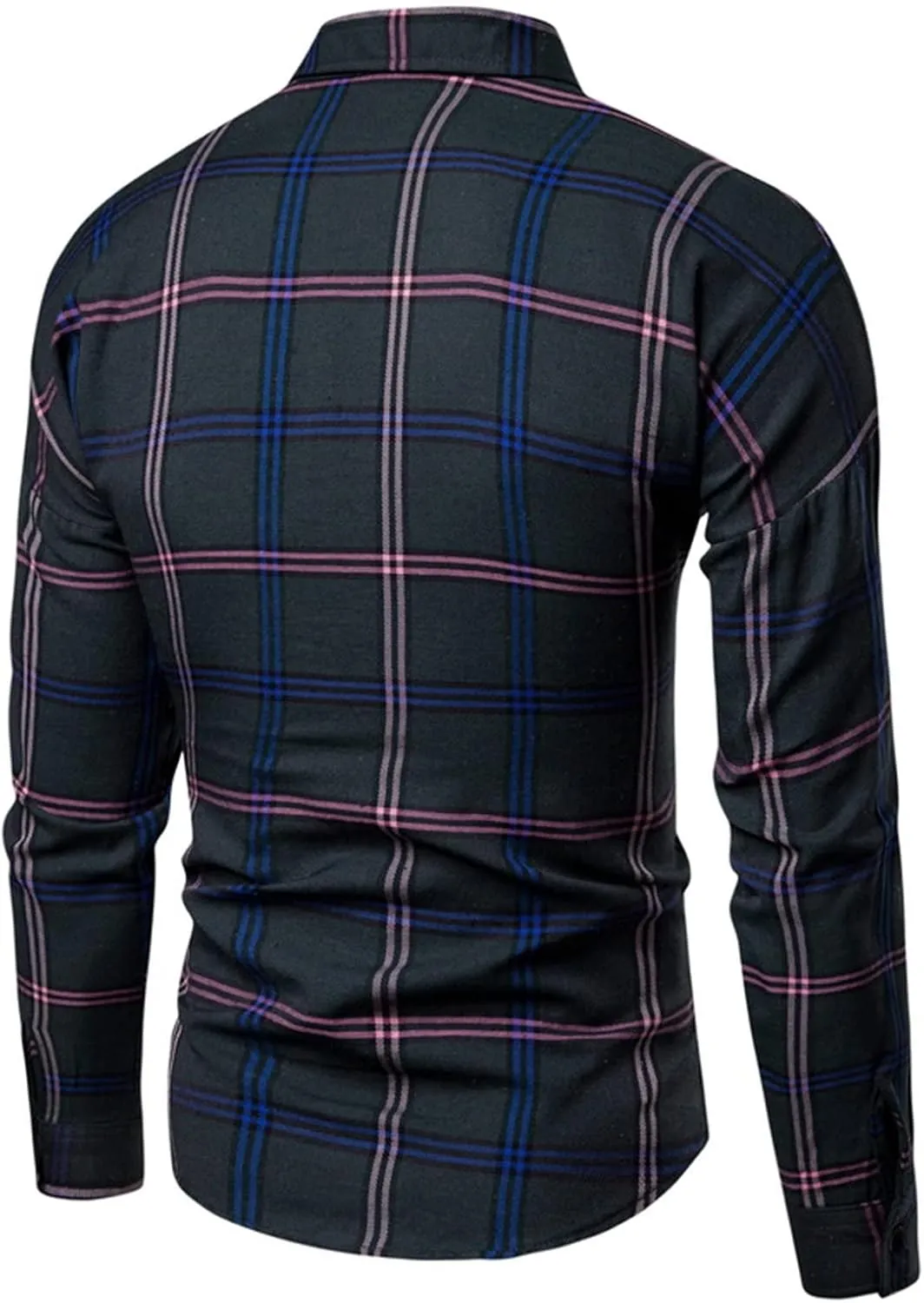Men's Slim Long Sleeve Plaid Shirt Casual Plaid Button Up Shirts Regular Fashion Button Down Dress Shirt