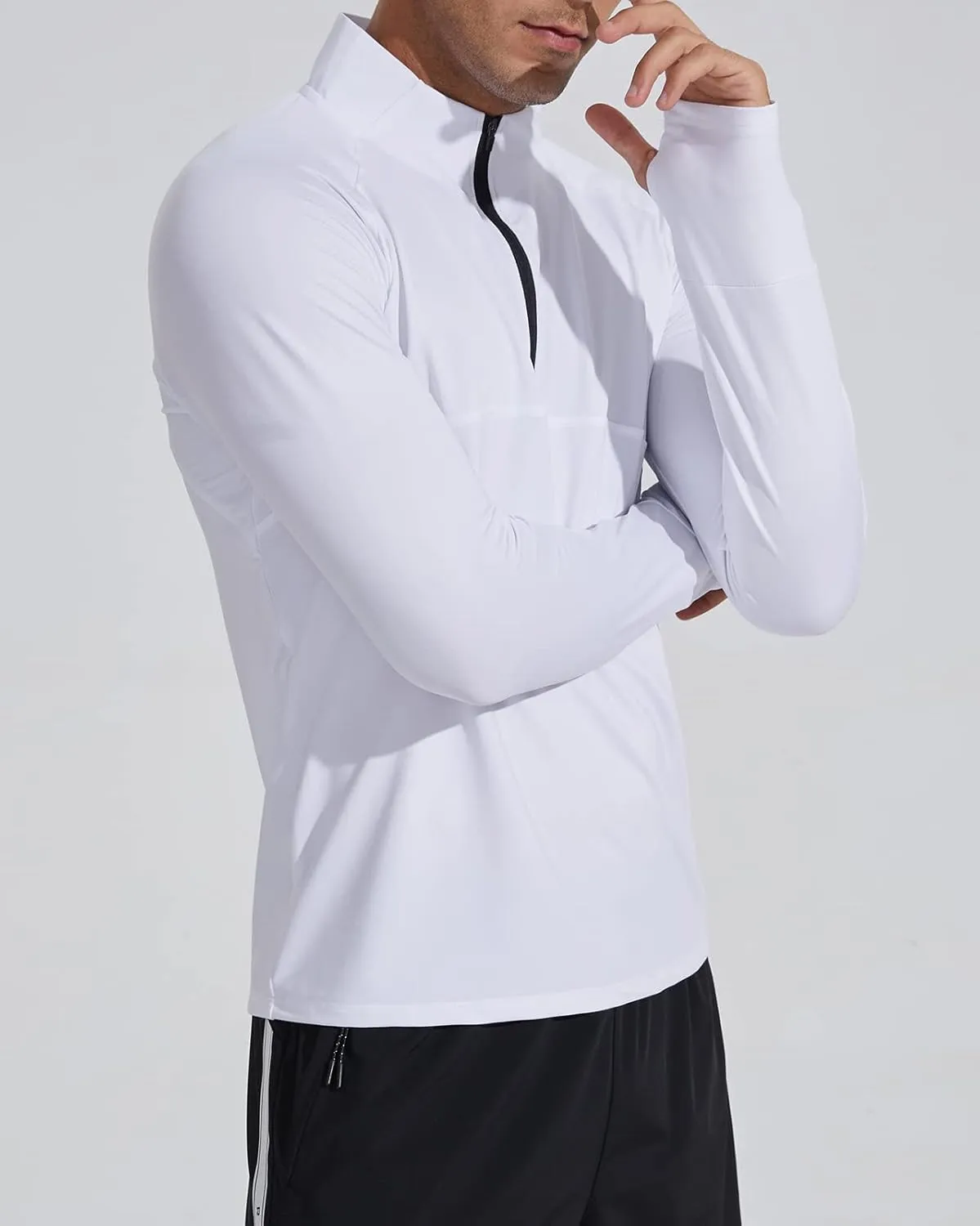 Men's Sports Shirts 1/4 Zip Long Sleeve Running Pullover Tops, Quick Dry Workout Shirts for Gym Athletic Basketball