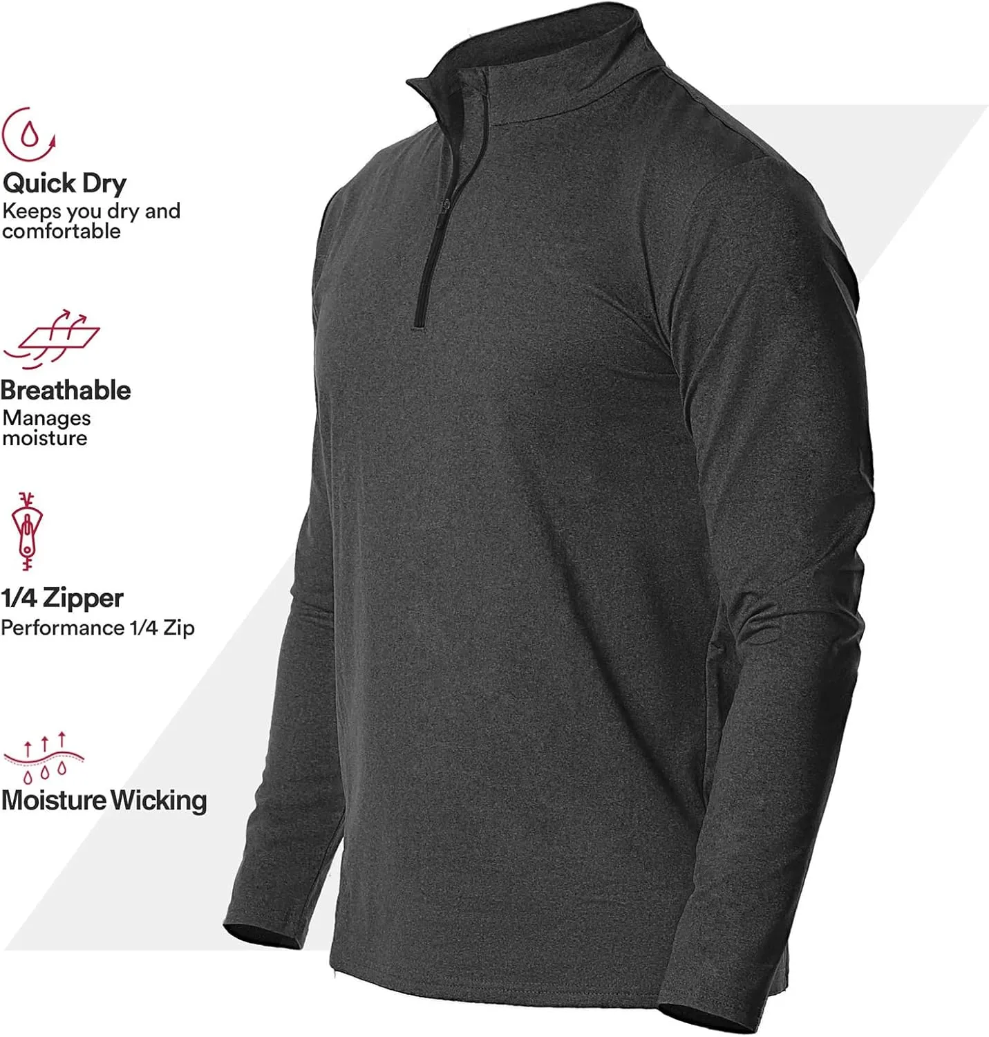 Men's Sports Shirts 1/4 Zip Long Sleeve Running Workout Pullover Tops, Quick Dry Active Shirts for Gym Basketball Athletic