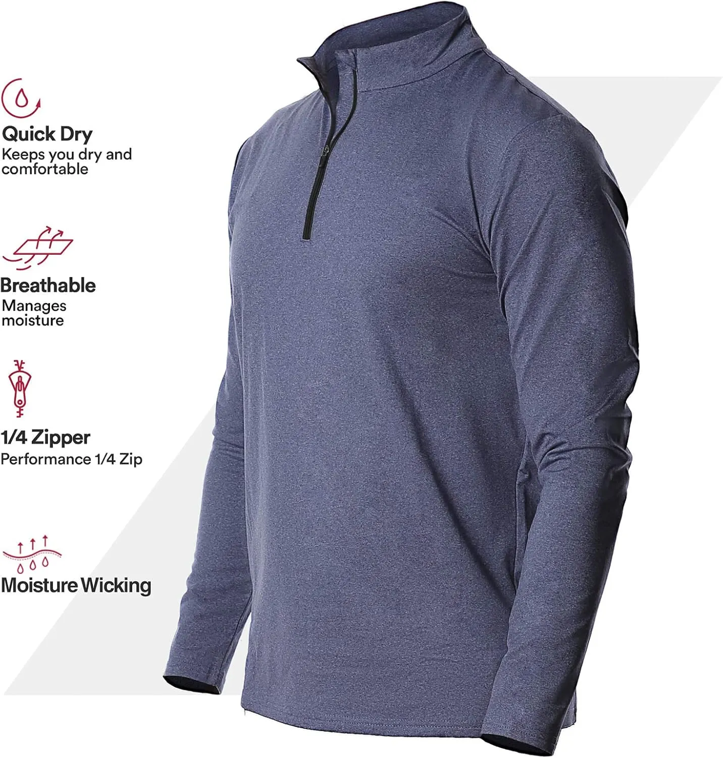 Men's Sports Shirts 1/4 Zip Long Sleeve Running Workout Pullover Tops, Quick Dry Active Shirts for Gym Basketball Athletic