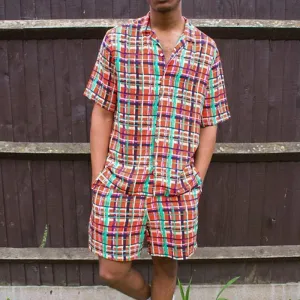 Men'S Summer Color Matching Plaid Loose Suit