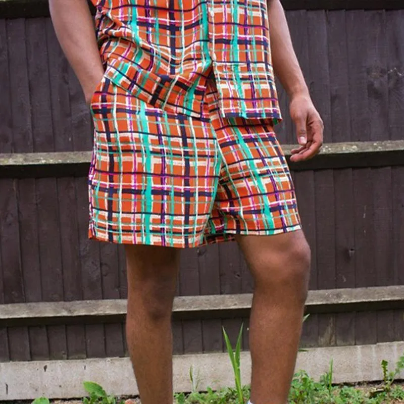 Men'S Summer Color Matching Plaid Loose Suit