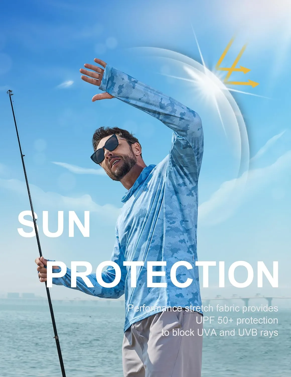 Men's Sun Protection Fishing Shirts UPF 50  Lightweight Hoodie Long Sleeve UV SPF Hooded Shirts with Mask Rash Guard
