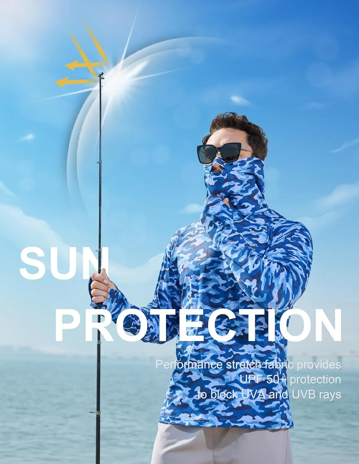 Men's Sun Protection Fishing Shirts UPF 50  Lightweight Hoodie Long Sleeve UV SPF Hooded Shirts with Mask Rash Guard