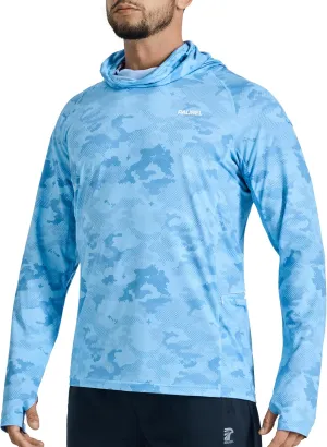 Men's Sun Protection Fishing Shirts UPF 50  Lightweight Hoodie Long Sleeve UV SPF Hooded Shirts with Mask Rash Guard
