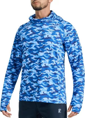 Men's Sun Protection Fishing Shirts UPF 50  Lightweight Hoodie Long Sleeve UV SPF Hooded Shirts with Mask Rash Guard
