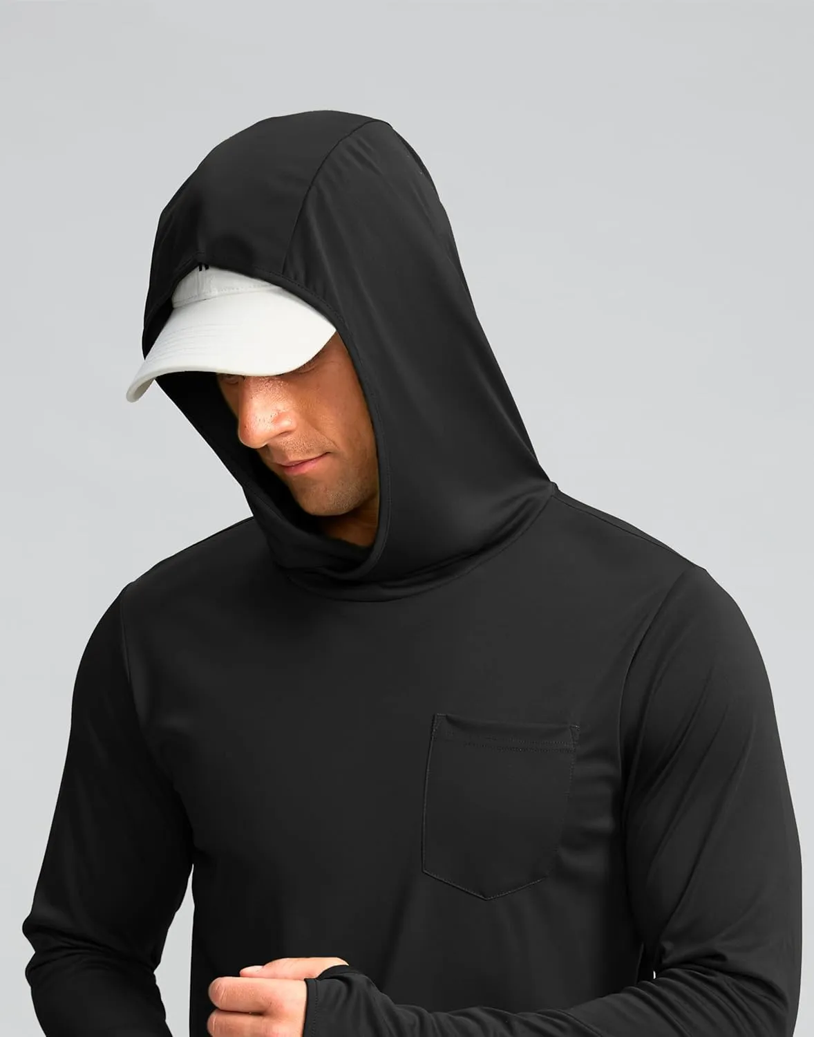 Men's Sun Protection Shirts UPF 50  Long Sleeve Hoodie with 2 Pockets UV SPF Fishing Hiking Rash Guard Shirts