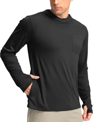 Men's Sun Protection Shirts UPF 50  Long Sleeve Hoodie with 2 Pockets UV SPF Fishing Hiking Rash Guard Shirts