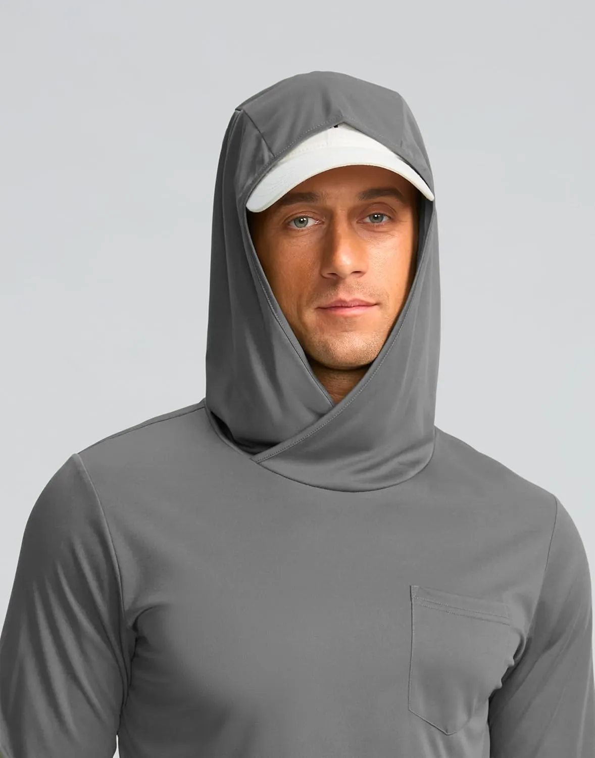 Men's Sun Protection Shirts UPF 50  Long Sleeve Hoodie with 2 Pockets UV SPF Fishing Hiking Rash Guard Shirts