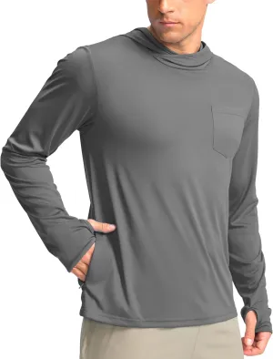 Men's Sun Protection Shirts UPF 50  Long Sleeve Hoodie with 2 Pockets UV SPF Fishing Hiking Rash Guard Shirts